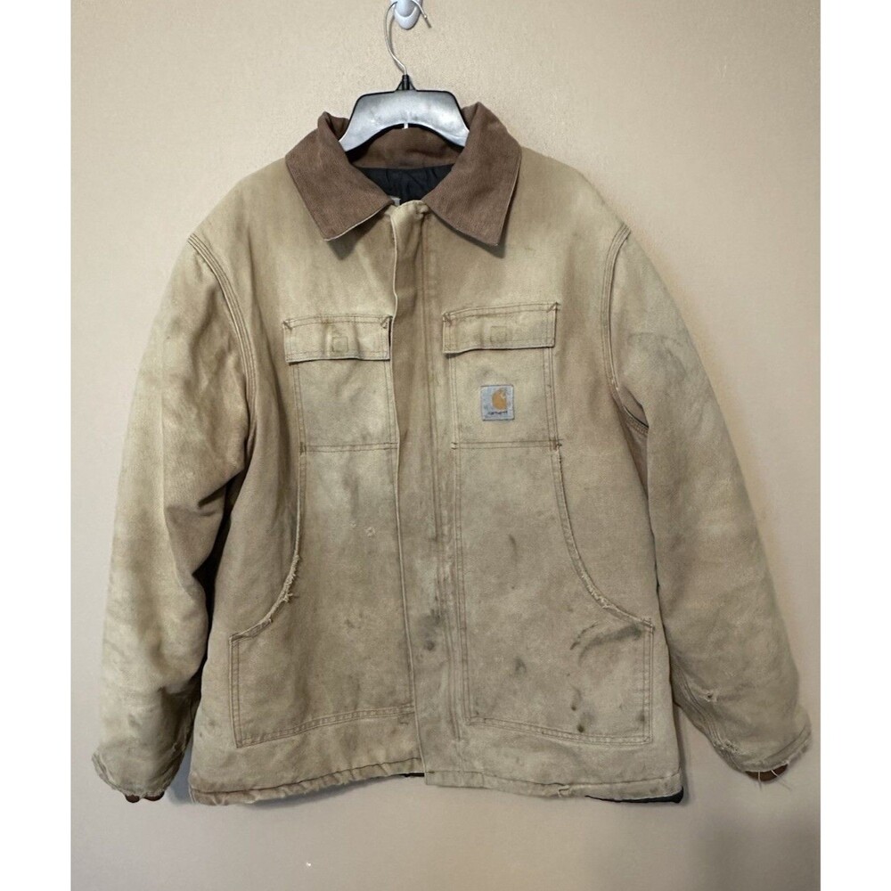 VTG Carhartt Quilt Lined Duck XL Canvas Detroit  Chore Work Jacket Distress USA